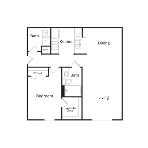 Floor plan for 1 bed, 1 bath, 800 sqft